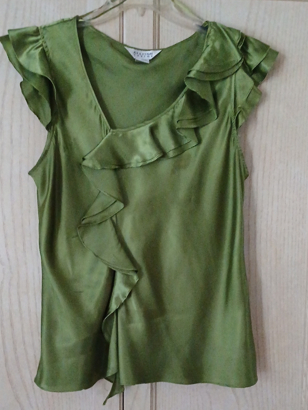 Alfani Olive Green Ruffle Satin Tank Top